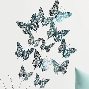3D colorful hollow butterfly wall stickers with blue silver gradient for DIY home decor