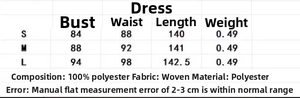 Guide des tailles détaillé pour robe rouge incluant buste, taille, longueur et polyester