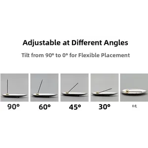 Detail showing the 0 to 90 degree adjustable angle for the metal boat incense burner holder