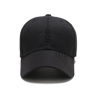 Minimalist black cotton baseball cap with vertical SPORT embroidery for outdoor sports