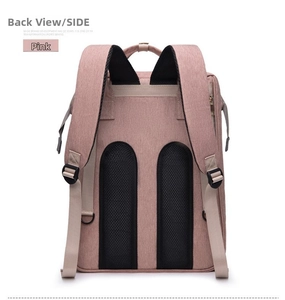 Rear view of pink multifunctional diaper backpack with breathable mesh shoulder straps