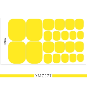 Solid yellow 3D toenail stickers set YMZ277 on white background for DIY pedicure art