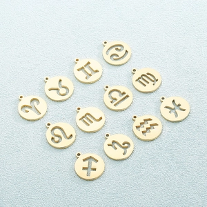 Golden zodiac sign pendant charms set for necklaces in minimalist round hollow style