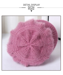 Detailed top view of the knitted winter hat showing the soft velvet texture and weave