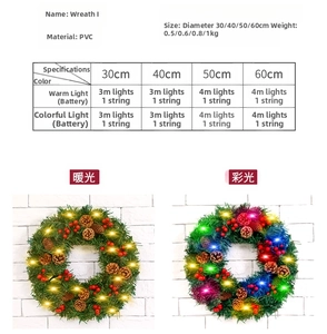 Spécifications de taille et options d'éclairage LED pour couronne de Noël avec pommes de pin