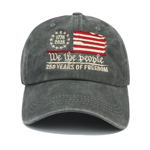 Washed grey USA 250th anniversary baseball cap with embroidered We The People design