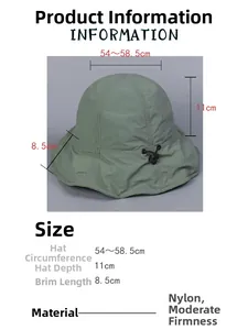 Size guide for women's sun hat showing circumference, depth and nylon fabric specs
