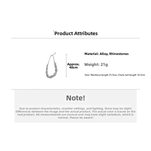 Detail view of rhinestone twisted chain necklace with 21g weight and size specifications