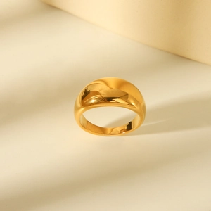 Minimalist 18K gold plated titanium steel dome ring with polished surface and shadow lighting
