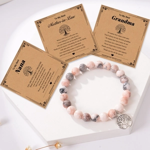 Purple agate beaded bracelet with Tree of Life charm and sentimental gift cards