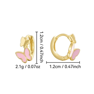 S925 sterling silver butterfly hoop earrings with colorful enamel in pink and gold