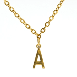 Minimalist golden stainless steel letter A pendant necklace with high-polished metal finish