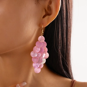 Bohemian Seaside Style Shell Disk Tassel Drop Earrings For Women Elegant Round Geometric Ear Hook Jewelry Gift For Vacation