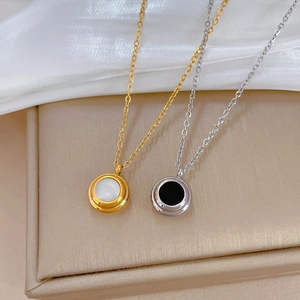 Minimalist titanium steel necklaces in gold and silver with shell pendant inserts
