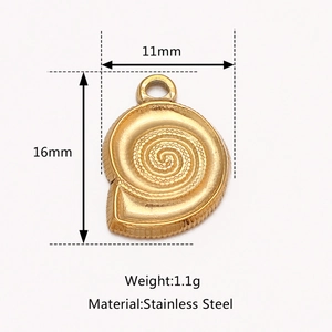 Gold 18K plated stainless steel conch shell pendant with 11mm x 16mm dimensions