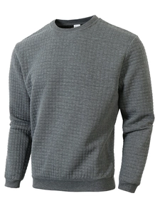 Close-up of charcoal grey waffle knit texture on men's slim fit long sleeve sweatshirt