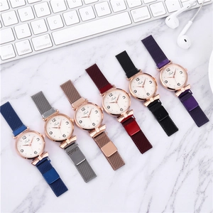 Selection of six women quartz watches with magnetic Milanese straps in various colors