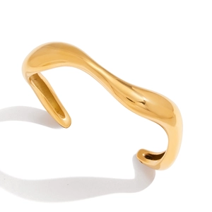 Bracelet jonc ouvert minimaliste en forme de vague avec finition dorée 18K polie