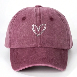 Kids heart embroidered washed cotton baseball cap in burgundy for outdoor sun protection