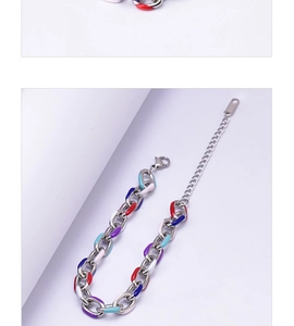 Detail of colorful enamel chunky chain necklace with silver rings and lobster clasp