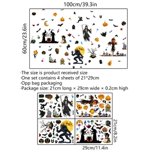 Set of 4 Halloween bloody handprint wall stickers with size dimensions and specifications