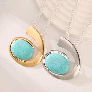 Bohemian style curtain tieback with turquoise pendant and golden metal irregular frame