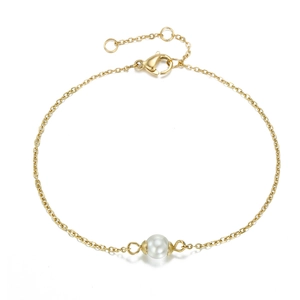 Minimalistisches Goldketten-Armband mit weißer Perle, Karabinerverschluss und Verlängerung