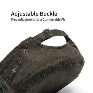 Olive green cotton military flat top cap with adjustable metal buckle back closure