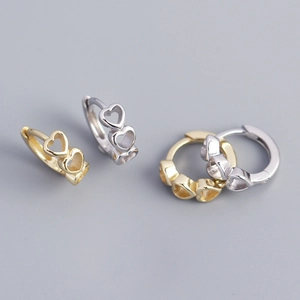 Small 925 Sterling Silver Heart Hoop Earrings Triple Connected Hearts Piercing Jewelry Minimalist Sweet Style For Women