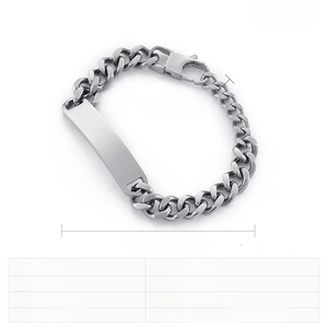 Detailed view of stainless steel bracelet showing 210mm length and 10mm width measurements