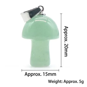 Mini green crystal mushroom pendant in 20mm with silver metal bail for DIY jewelry