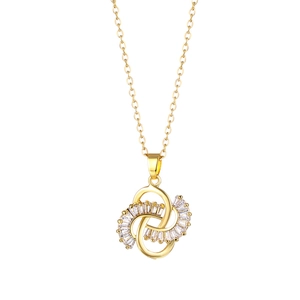 Golden Ruyi Knot necklace in stainless steel with sparkling cubic zirconia on white background