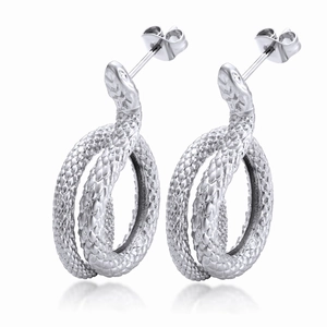 Boucles d'oreilles serpent en acier inoxydable argenté avec texture d'écailles rétro