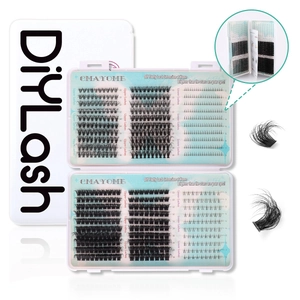 Detail view of DIY lash extension kit with upper and lower lashes from 5mm to 18mm