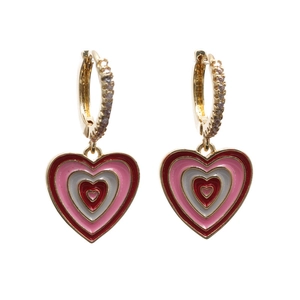 Enamel heart hoop earrings with colorful layers and sparkling zircons in gold finish