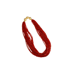 Collana multistrato vintage francese con perline bordeaux e chiusura magnetica dorata