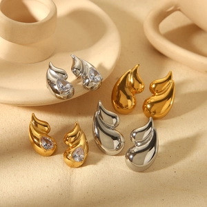 Water Drop Stud Earrings 18K Gold Plated Stainless Steel With Cubic Zirconia Flame Shape Luxury Minimalist For Women