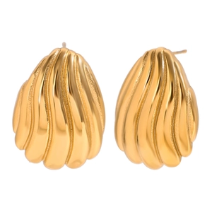 Boucles d'oreilles en acier inoxydable plaqué or 18 carats avec rayures vintage