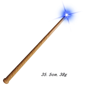 Detail of 35.5cm glowing wizard wand with brown vine texture and blue LED light