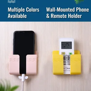 Wall-mounted phone and remote organizer with wavy texture and bottom charging port