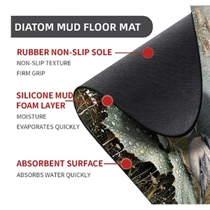 Three-layer diatom mud floor mat detail showing absorbent surface and non-slip rubber sole