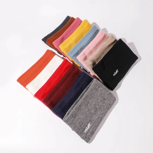 Winter fleece-lined knit neck warmer in various solid colors with custom embroidery
