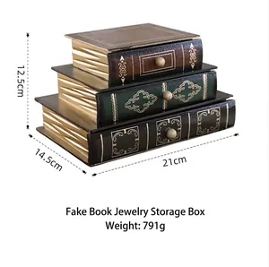 Three-layer drawer jewelry box in vintage book shape, size 21x14.5x12.5cm, weight 791g