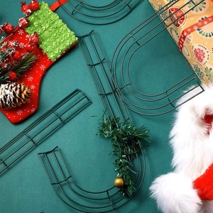 Green J-shaped candy cane wire wreath frames for Christmas DIY home wall decor