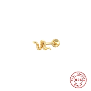 Puce d'oreille serpent en argent 925 doré avec fermoir à vis et cristaux scintillants