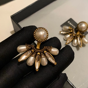 Boucles Oreilles Clous Künstliche Perles Éventail Vintage Avec Tige En Argent 925 Alliage Strass Style Français Géométrique
