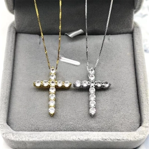 S925 sterling silver cross pendant necklace with sparkling cubic zirconia in gold and silver