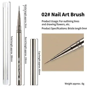 Detail of 02 model metal nail art brush with 9mm ultra-fine fiber tip for precision painting