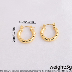 Detailed view of gold bamboo texture earrings with precise size and weight measurements