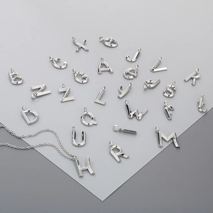 Polished stainless steel A-Z initial letter pendants and necklace set for women
